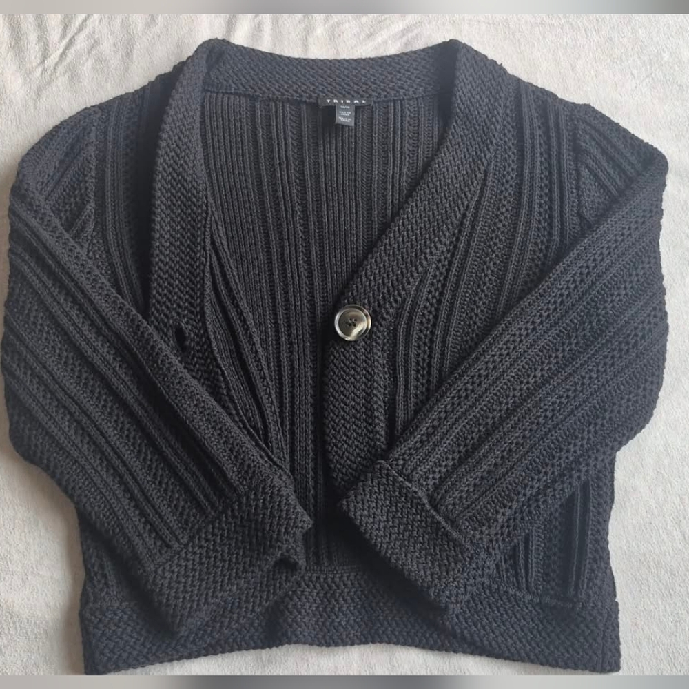 Tribal Black Knit Cardigan Sweater